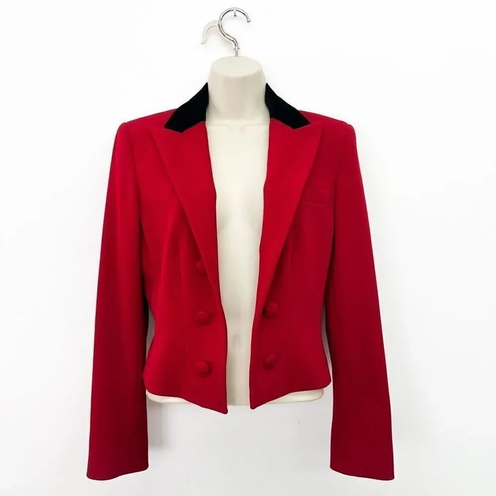 Lauren Ralph Lauren Women’s Red Velvet Collar Equestrian Edwardian Cropped Ridin